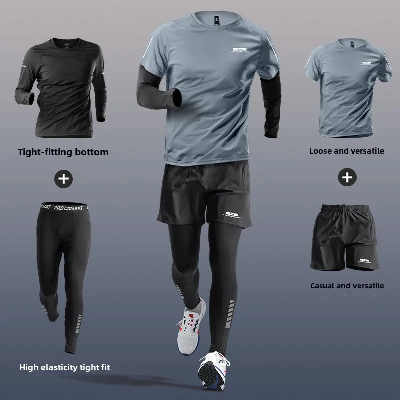 Men's Sports Suit Fitness Clothing Morning Running Cycling Training Tight Fit Quick-Dry Shirt Spring Equipment Tracksuit Men