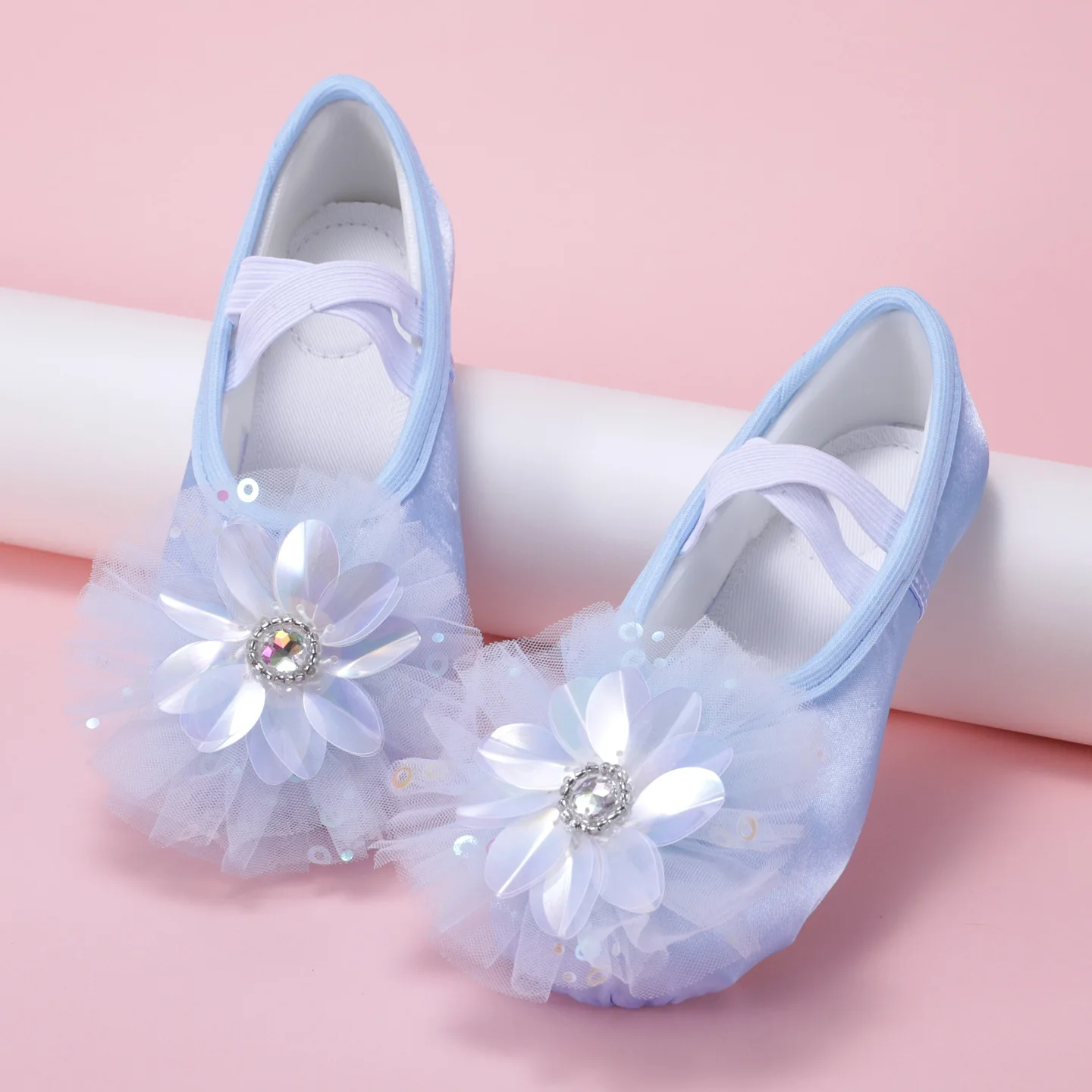 flower standard Dance shoes mesh children Ballet flat shoes Girl ballet shoes Women's winter footwear thick for dancing girls