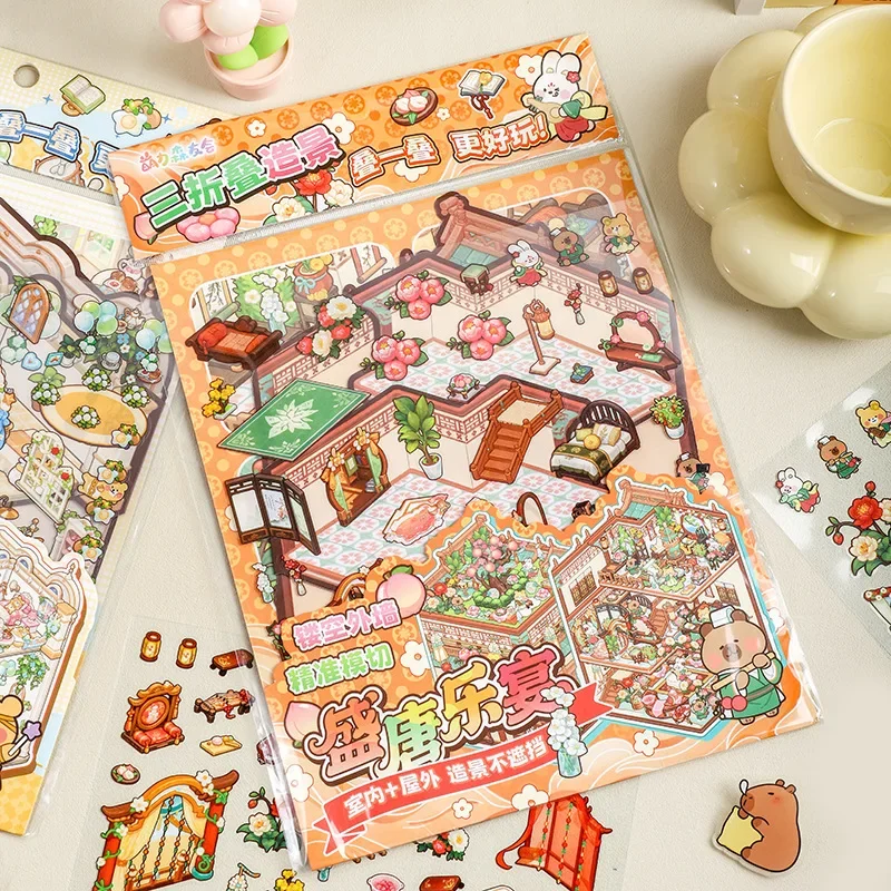 

Симпатичные тройные складные 3D наклейки для ландшафтного дизайна сцены, сделай сам, миниатюрная сцена, штабелирование и наклеивание, подарок для ручного счета для детей