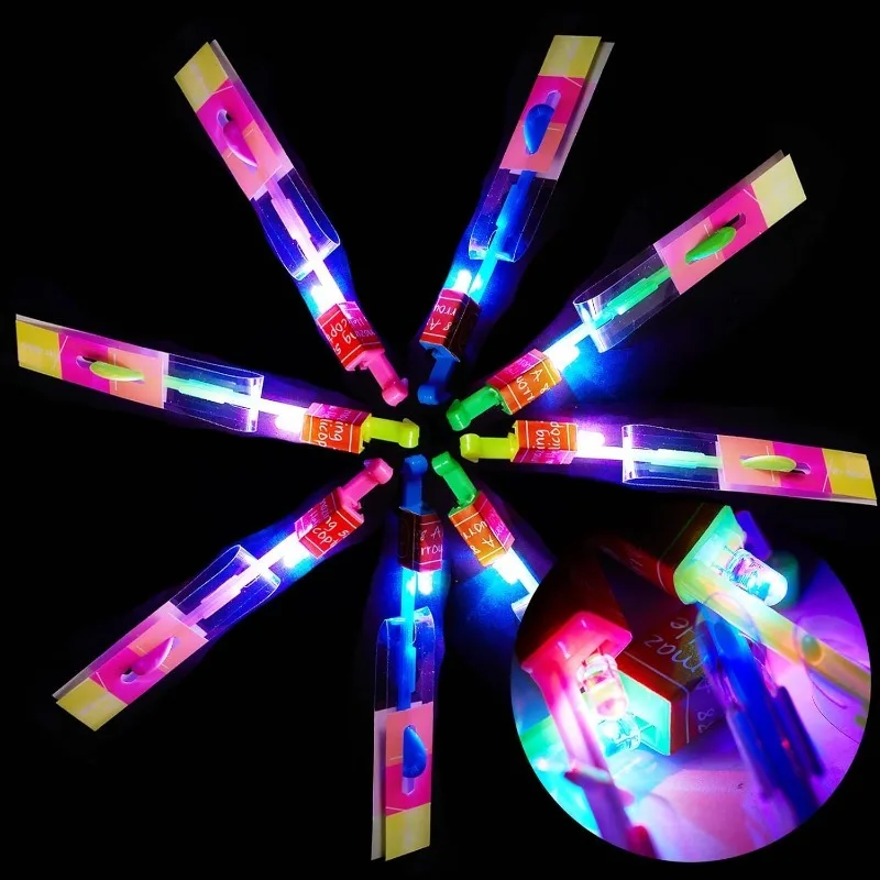 25 zestawów LED Flying Set 25 Slingshot+25 Glow Helicopter-50 Pcs Outdoor Flying Toys Glow in The Dark Party Supplies Party Favors
