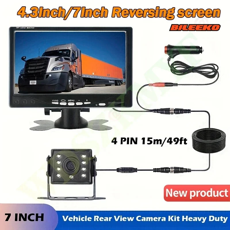 

Универсальный автомобильный резервный монитор Bileeko, 4,3-дюймовый ЖК-экран с двумя AV-входами, функцией зеркального изображения для системы камеры заднего вида HD
