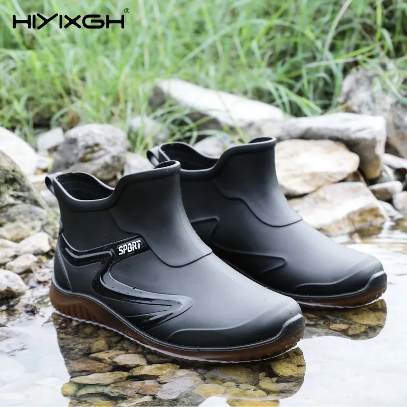 

Men's Short Waterproof Non-slip Rain Boots Durable Rubber Safety Working Shoes for Outdoor Fishing Construction Site