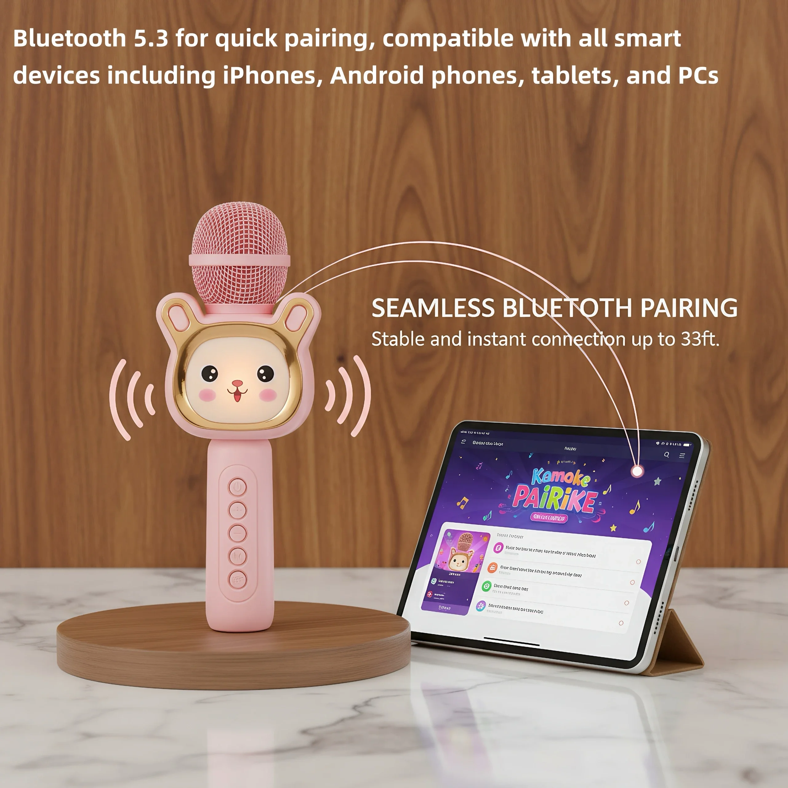 Karaoke-Mikrofon-Spielzeug für Kinder, kabelloses Bluetooth, TF-Kartenspiel, bunte LED, All-in-One-Karaoke-Mikrofon, ideales Geschenk für Kinder