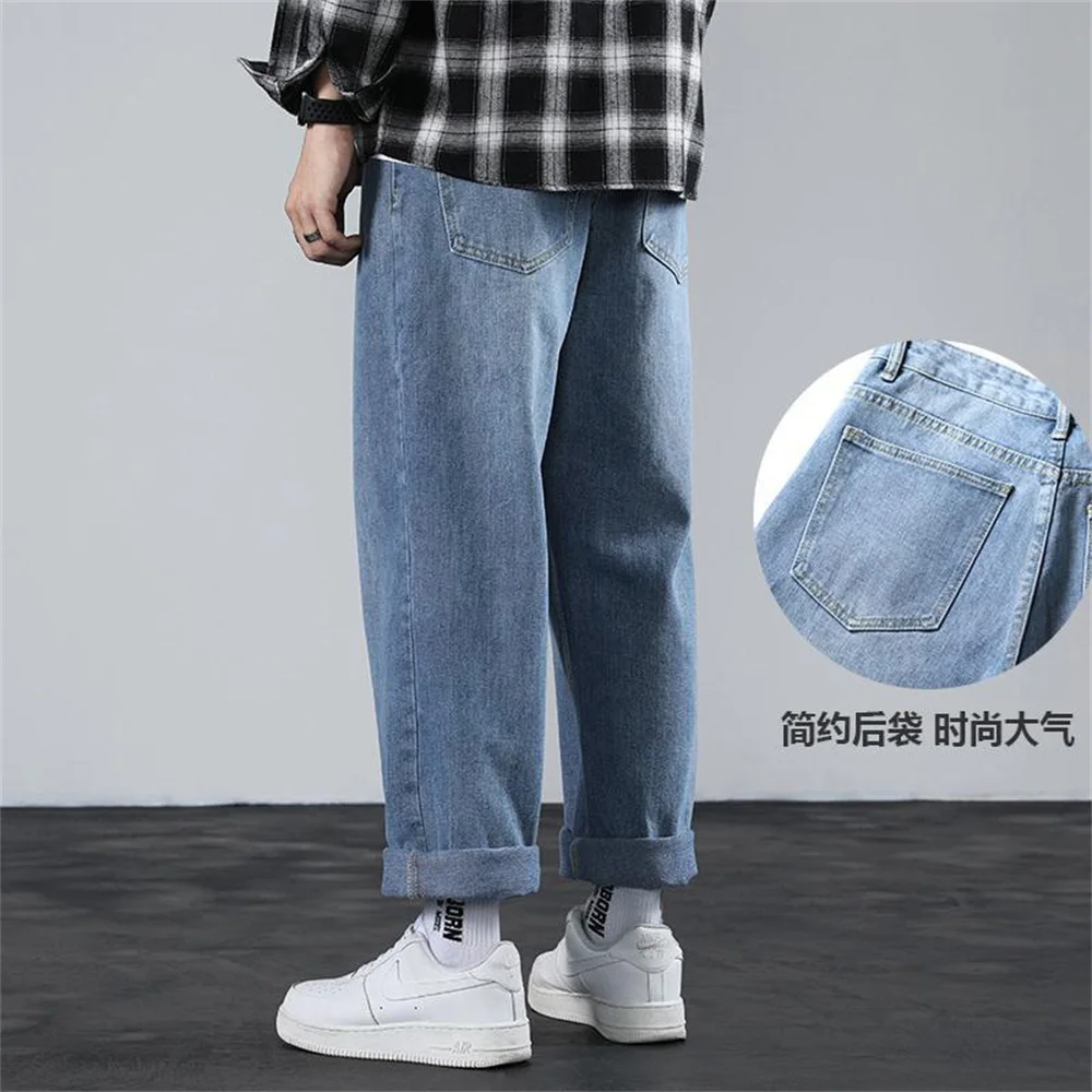 2022 Autumn New Streetwear Baggy Jeans Men Korean Fashion Loose Straight Wide Leg Pants Male Brand Clothing Black Light Blue