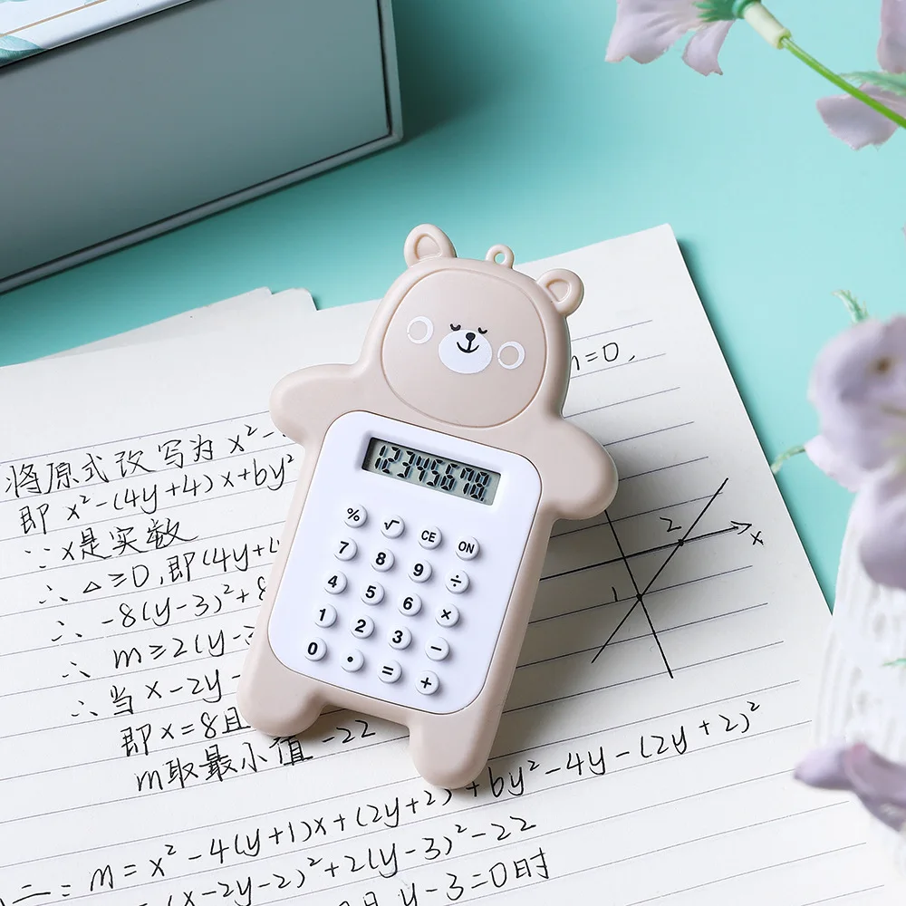 Mini calculadora portátil, tamanho de bolso 8 dígitos display, desenhos animados kawaii, botão ultra-fino, calculadora bonito, material escolar para