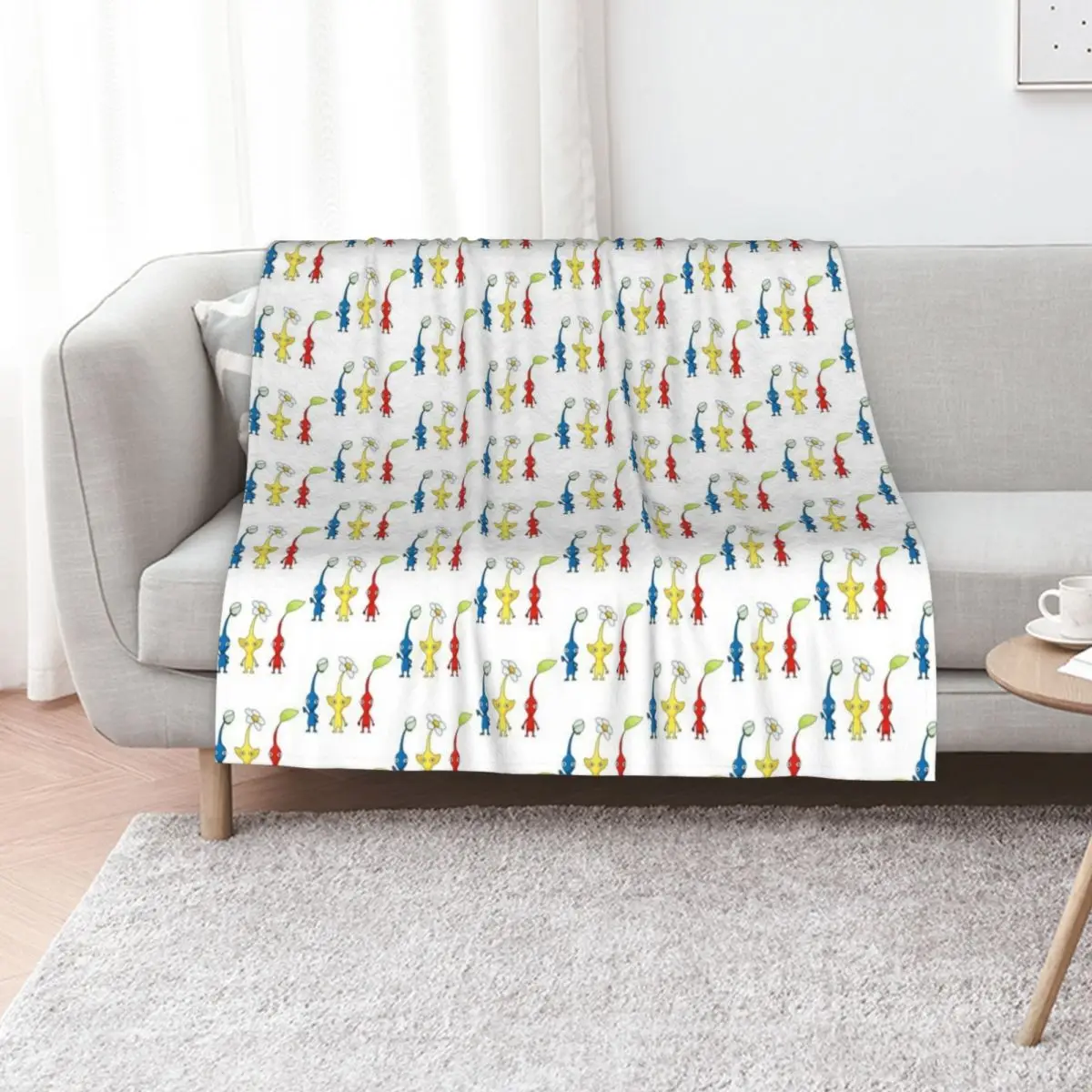 Blue, Yellow and Red Pikmin Sticker Set Throw Blanket Decorative Sofa anime Summer Thermal Single Blankets