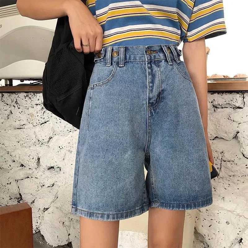 Casual Denim Shorts Women Harajuku Chic High Waist Solid Button Daily Students All-match Korean Fashion Summer Young Vintage