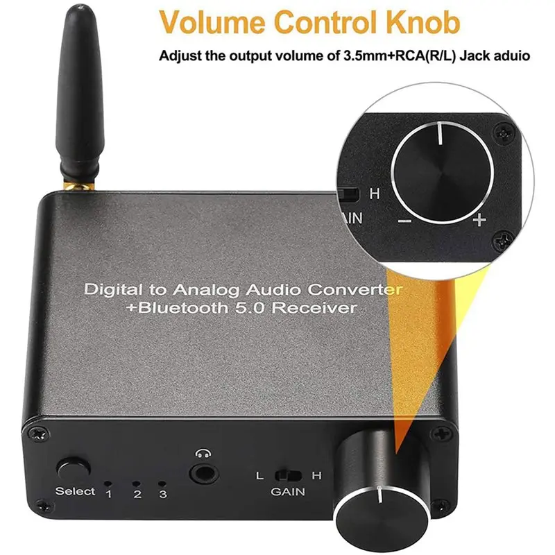 AS95 3X 192k DAC Converter with Headphone for Amp Digital to Analog Converter 3.5mm Audio Adapter Bluetooth Receiver