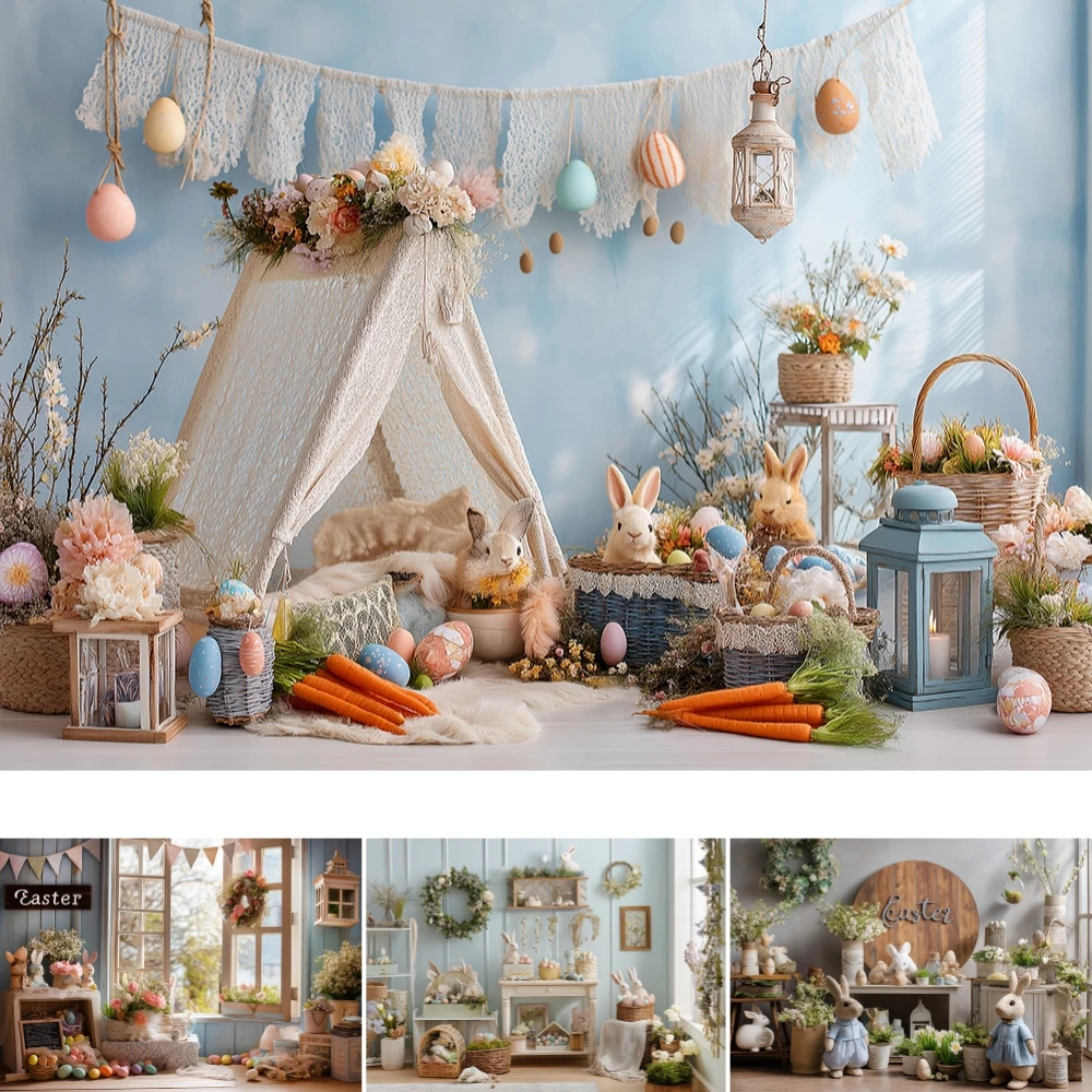 

Easter Store Backdrops Decor Bunny Eggs Kids Adult Child Baby Photocall Colorful Eggs House Backgrounds Photography Props