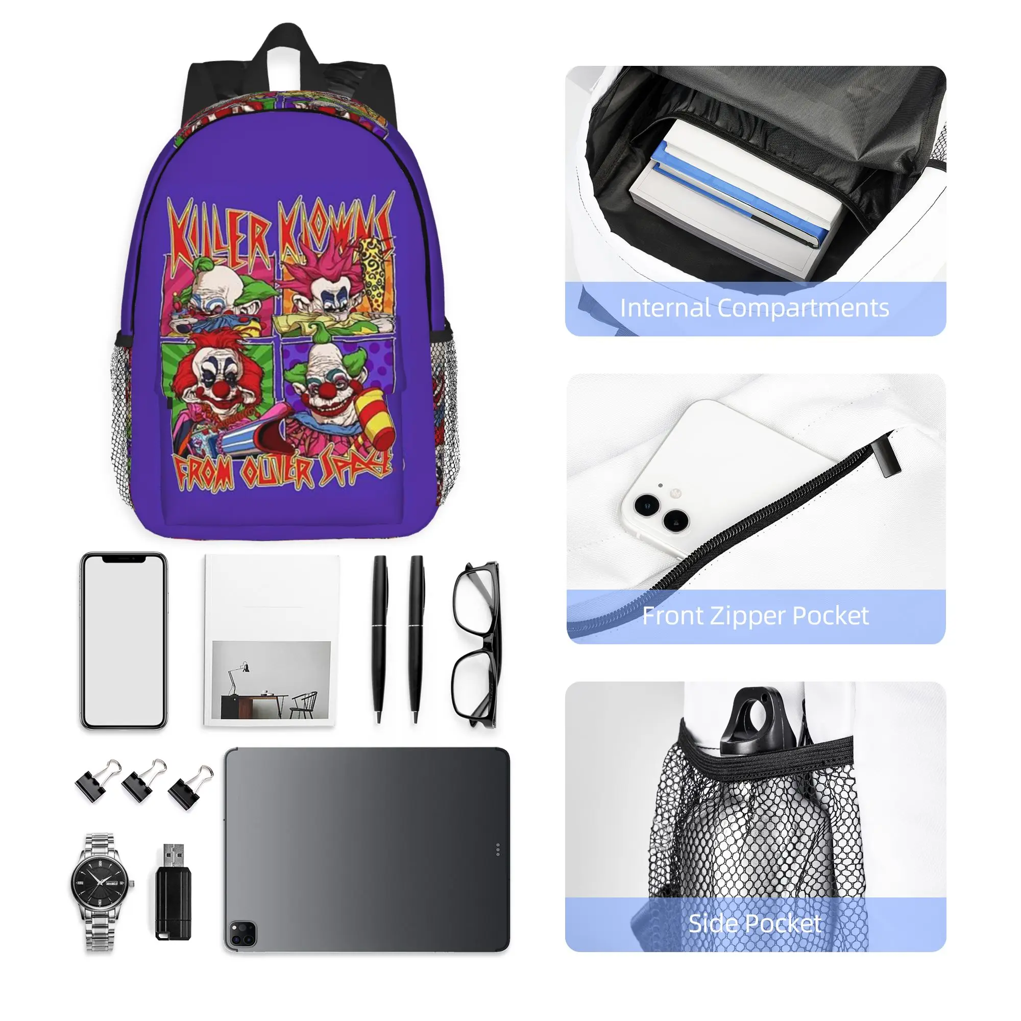 Killer Klowns from Outer Space Backpack Hot Sale Daypack Large Capacity Boys Girls BookBag Shoulder Bag for Men Women School Bag
