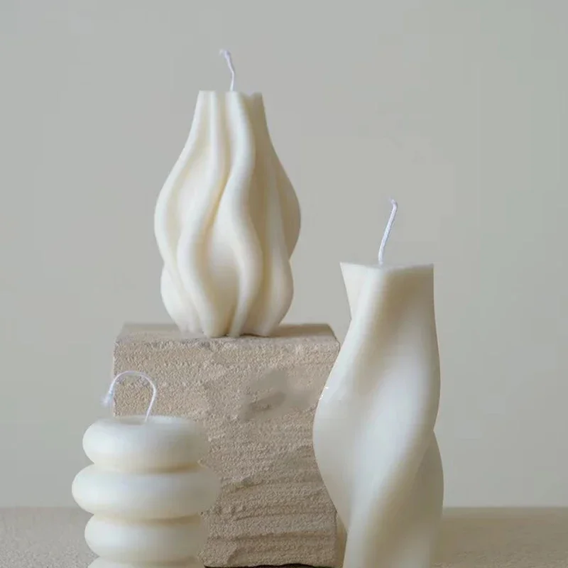 DIY Wave Striped Column Candle Mold Geometric Irregular Wavy Rotating Pillar Candle Silicone Mold Forms for Candle Making