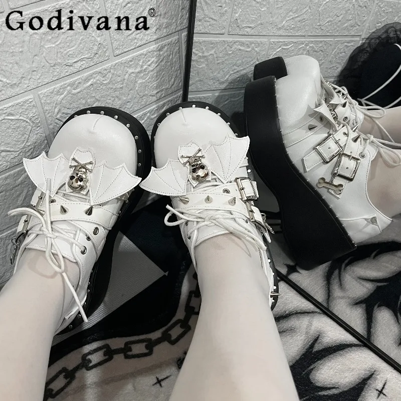 Zapatos negros originales Lolita para mujer Y2K subcultura Punk zapatos de chica caliente zapatos de plataforma de suela gruesa de estilo japonés para mujer