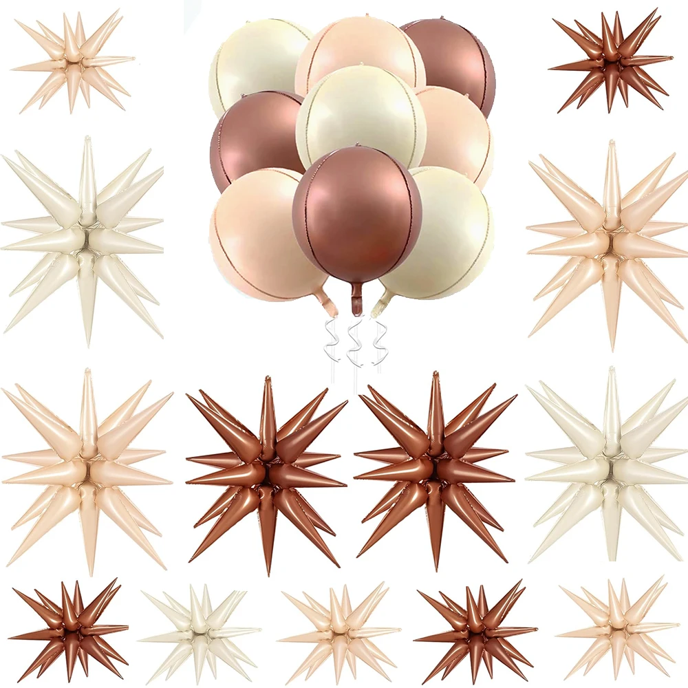 

26inch Foil Explosion Star Balloon 4D Caramel Cream Brown 22in Round Helium Balloons Birthday Wedding Decor Baby Shower Supplies