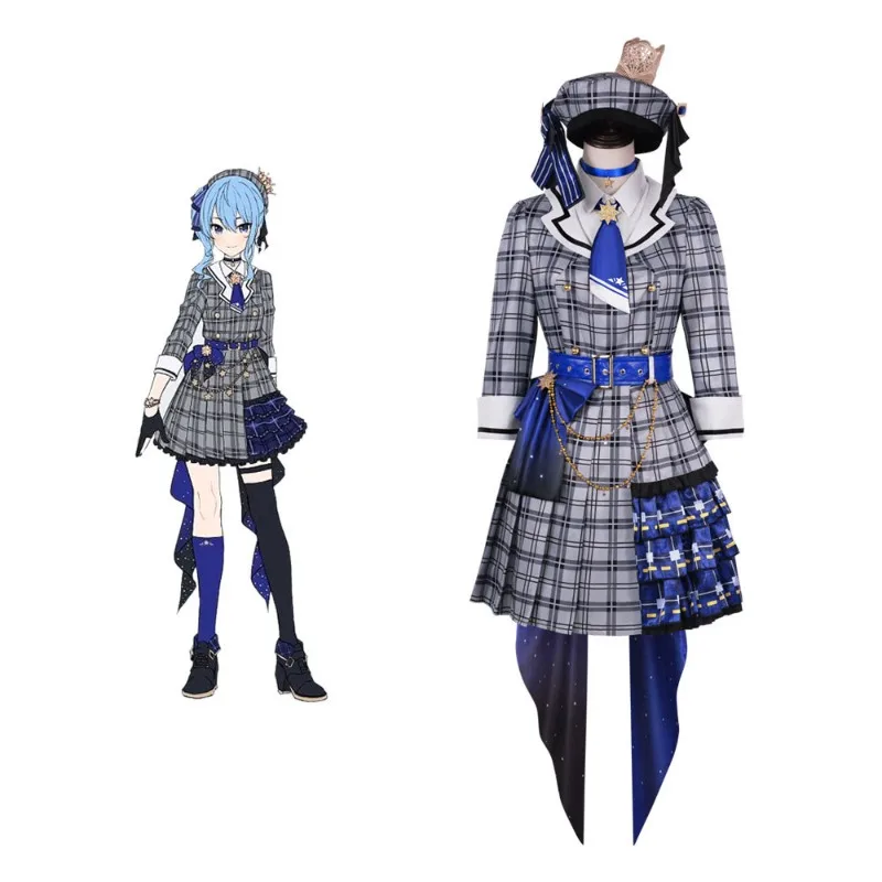 

VTuber ‌Hololive Hoshimachi Suisei Cosplay Costume Wig Singing Suit Plaid Dress Hat Accessories Women Halloween Party Outfits