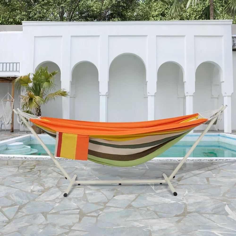 LazyDaze Hamacas Hamaca doble con soporte - Hamaca para exteriores resistente para 2 personas para adultos, incluye soporte de acero duradero, puerto