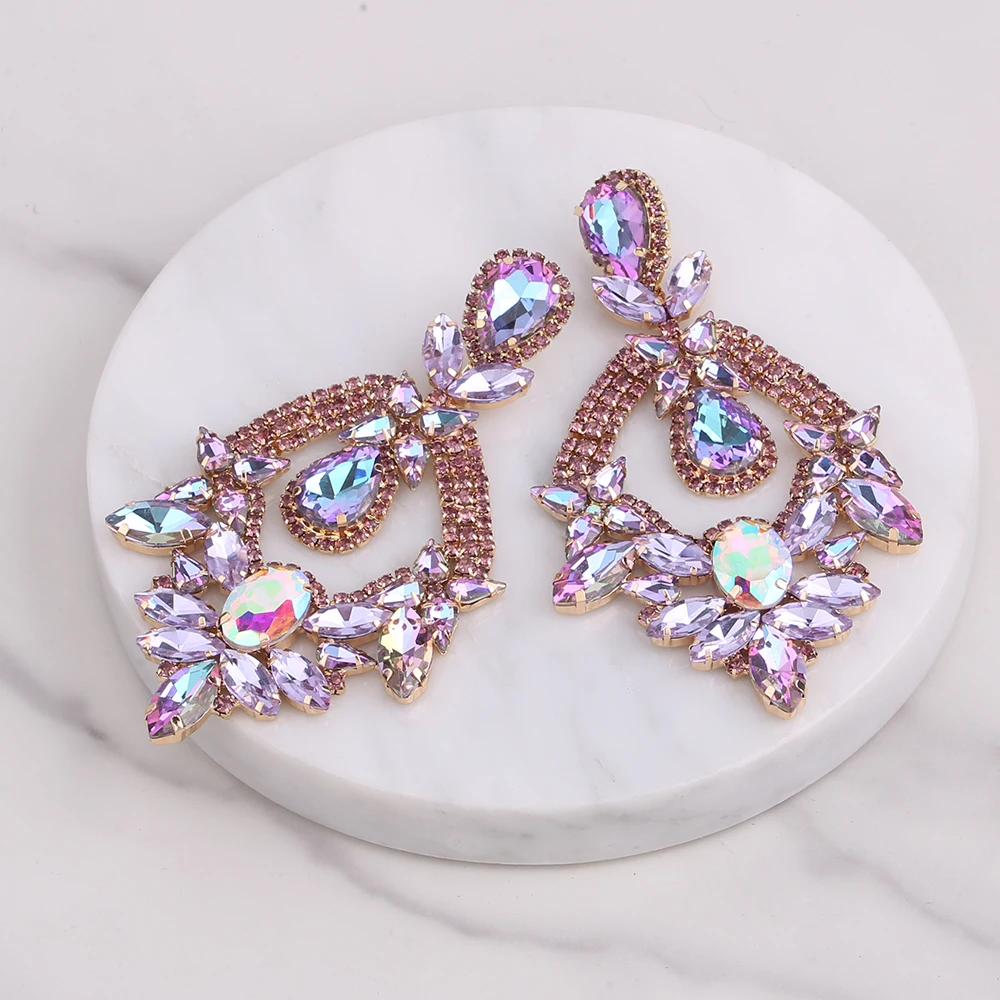New Big Drop Earrings Women Statement Earring Drag Queen Pageant Fashion Jewelry Wedding Bridal Rhinestones Earrings Wholesale