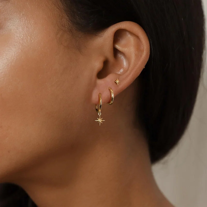 

EVISPOL 3Pcs Fashion Stainless Steel Star Drop Earrings Set for Women 18K Gold Plated Dangle Earring Punk Huggie Hoop Earringsy