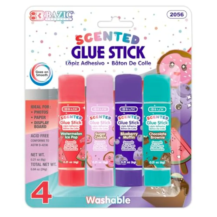 Washable Scented Glue Sticks, 0.21 oz, 4 Count, for School Crafts Paper