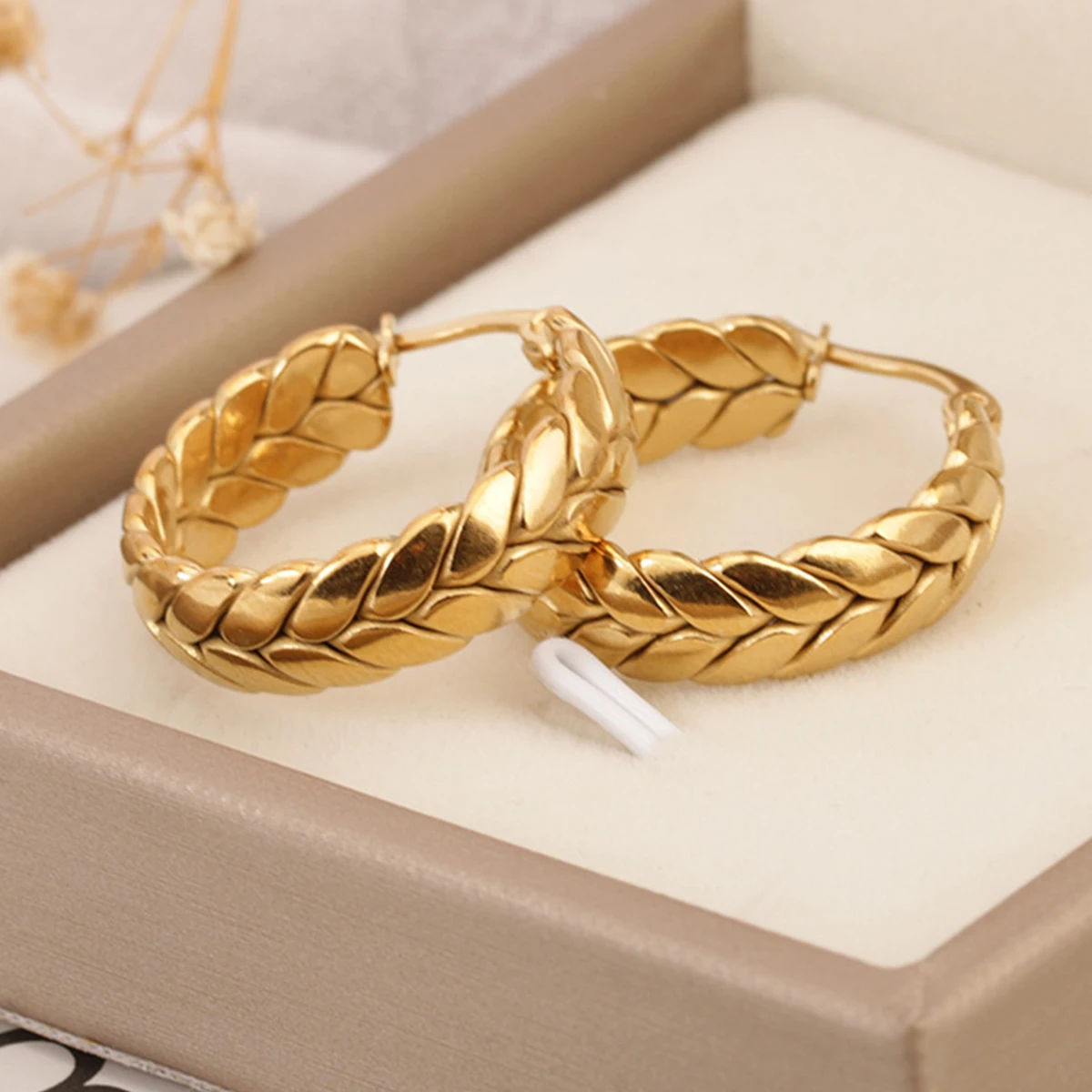 1 زوج الفولاذ المقاوم للصدأ الذهب اللون القمح هوب أقراط للنساء مجوهرات هندسية فاخرة مهرجان هدية