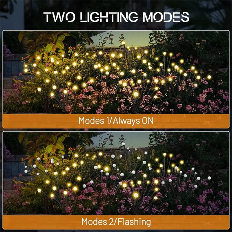 ไฟหิ่งห้อย8ดวงสำหรับลานกลางแจ้ง6แพ็ค, lampu tenaga Surya แอลอีดีติดทนนานด้วยลมพัดแรงสำหรับลานบ้าน