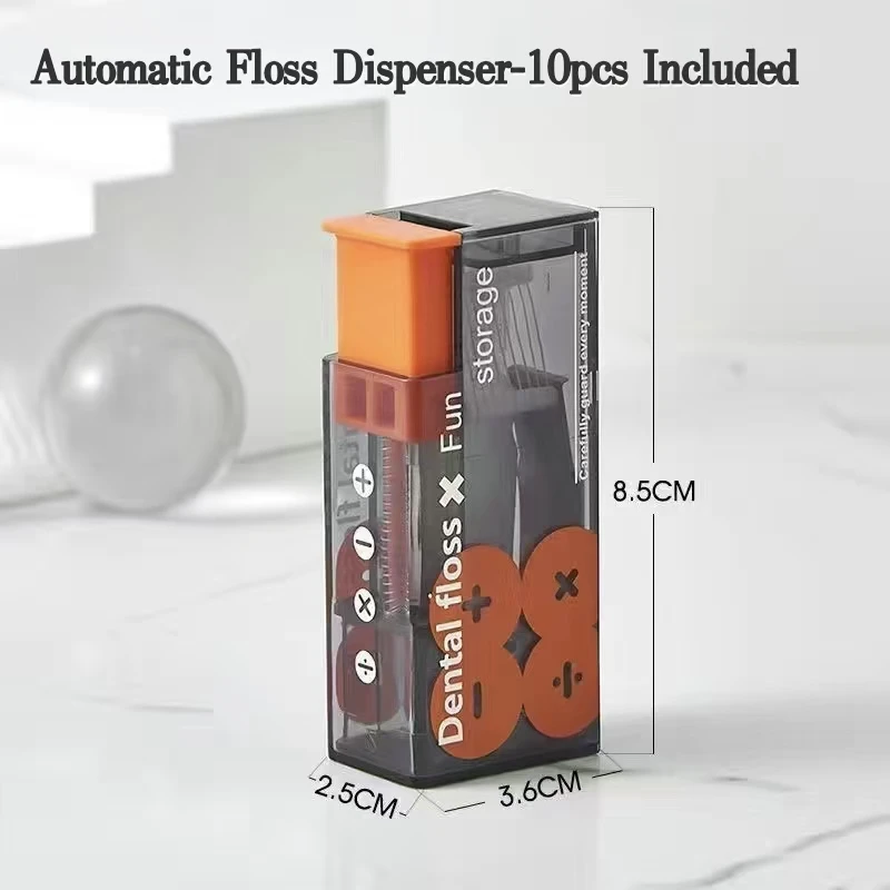 Portable Auto‑Pop‑Up Press‑Type Floss Dispenser, Travel Disposable Floss Pick Box with 10 Sticks