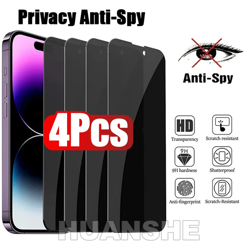 

4PCS Full Cover Anti Spy Privacy Tempered Glass Protector for iPhone 17 17 Air 16 Pro Max 16 Plus 15 Pro Max 14 13 12 11