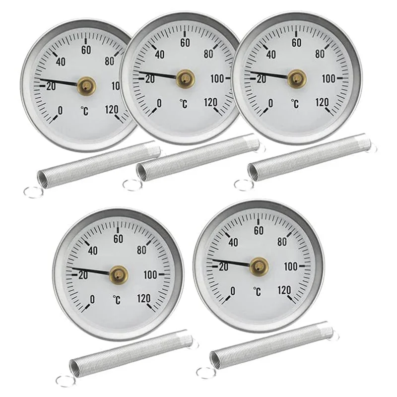 A45U 63Mm Pipe Clip-On Dial Thermometer Temperature Round Plate Gauge With Spring,Range 0-120℃, Aluminum Case, 15Pcs Set