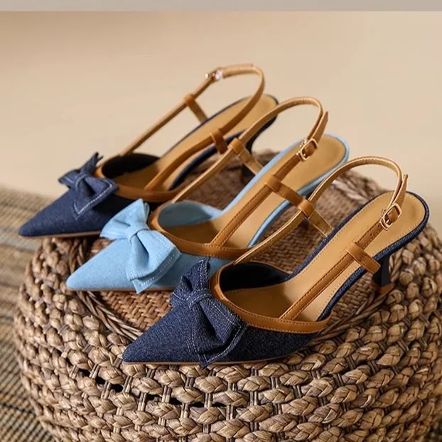 

Women Fashion Pointed Toe High Heel Butterfly-knot Singbacks Shoes Pointed Toe Elegant Stripper Party Sandalias Tacones Mujer