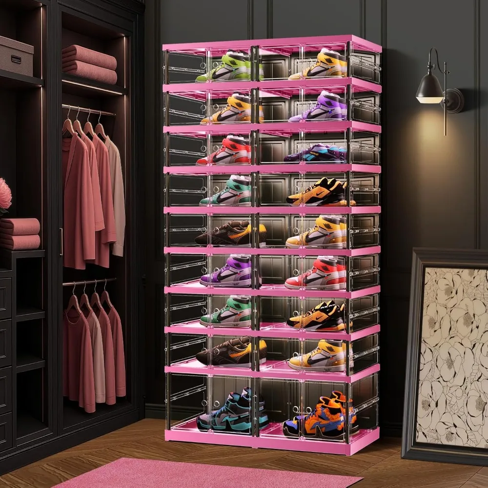 منظم تخزين الأحذية البلاستيكي الشفاف المكون من 9 طبقات قابل للتكديس لـ 18-36 زوجًا، مناسب للخزائن والمداخل #3