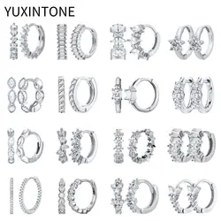 925 Sterling Silver Needle White Zircon Hoop Earrings for Women Fashion Geometric Crystal Silver Earrings Fine Jewelry Wholesale