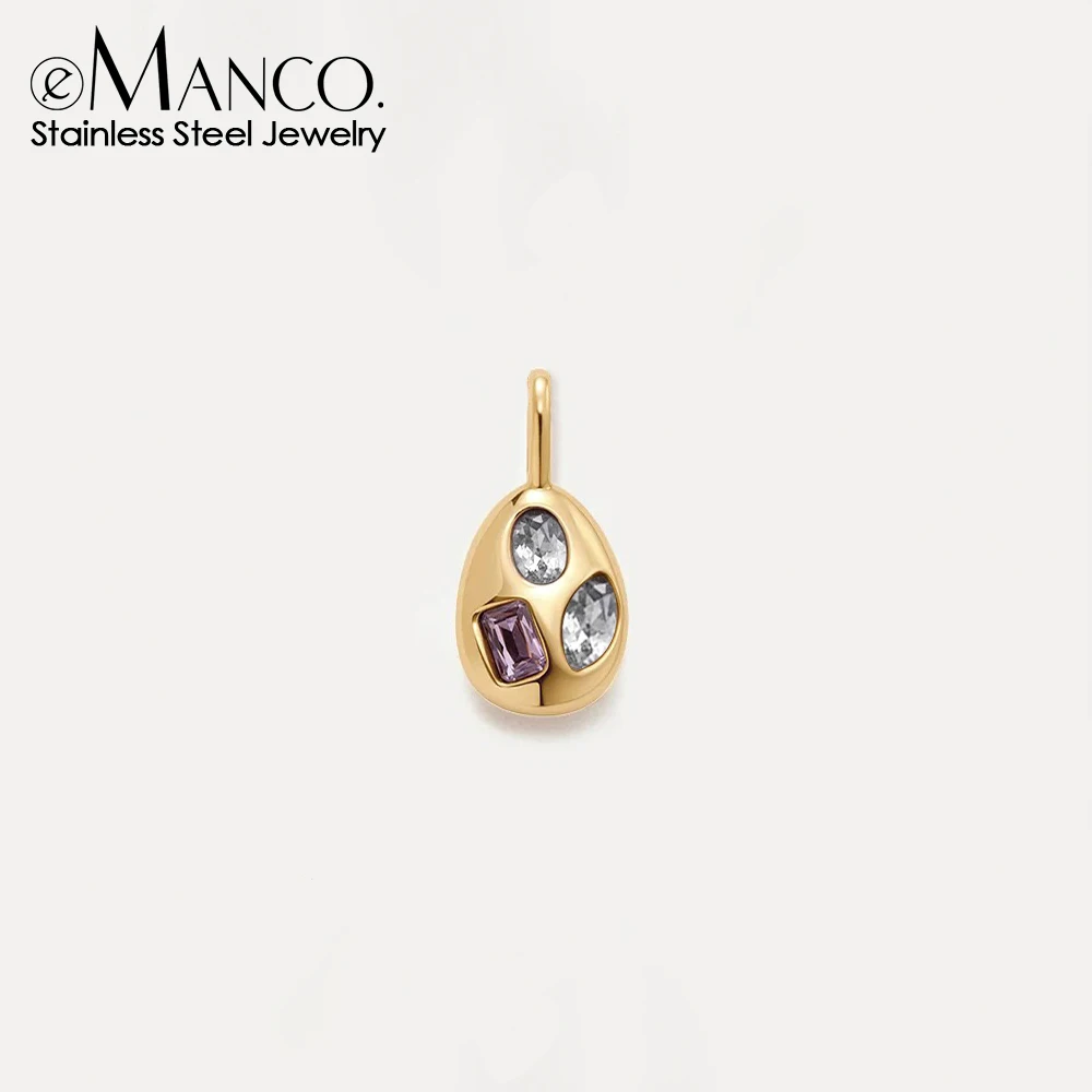 EMANCO Stainless Steel Teardrop Pendant with Mixed Purple and Clear Cubic Zirconia Minimalist Art Deco Style Commute Dating