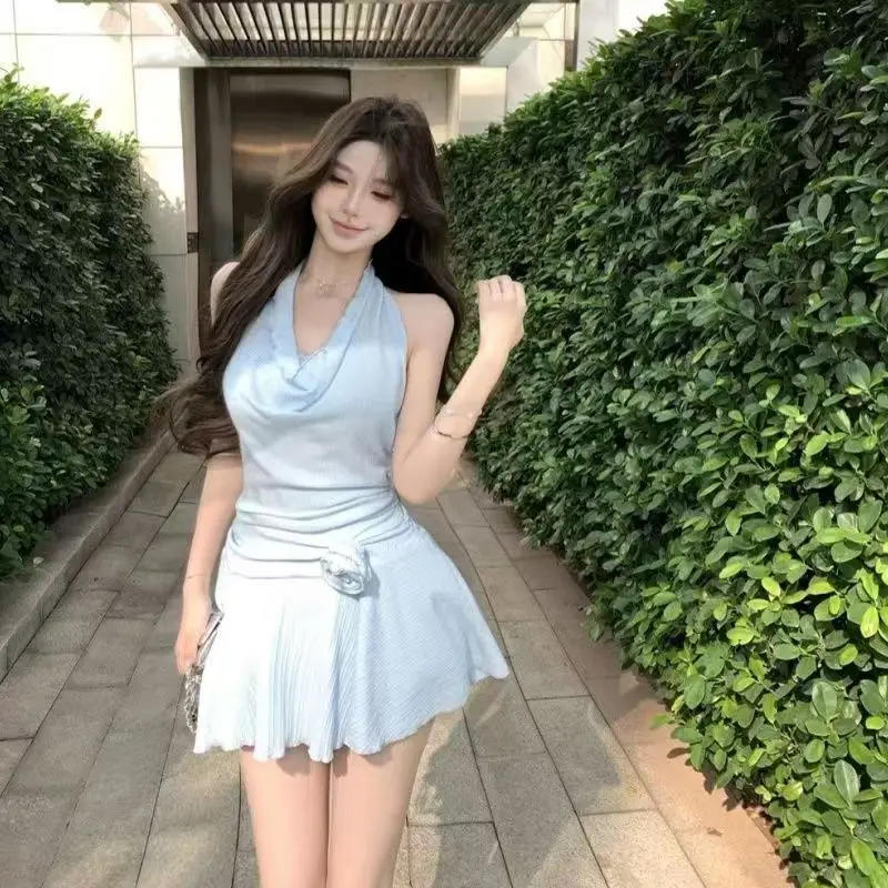 

French Style Pure Desire Style Spicy Girl Fashionable Light Luxury Ruffle Edge Hanging Neck Dress Summer New Slim Fit Dress