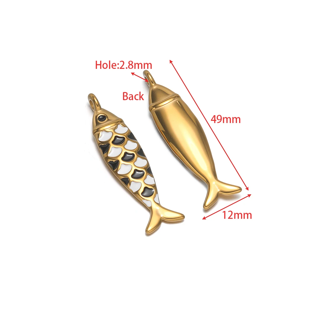 4pcs Stainless Steel Enamel Solid Fish Charms Necklace Pendants for DIY Kids Jewelry Making Women Bracelet Earrings Components view 2