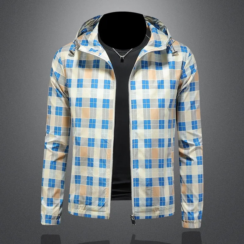 

Brand 2026 Spring Plaid Casual Business Jacket for Men Fashion Hooded Social Street Wear Windproof Jackets Men Clothing M-5XL