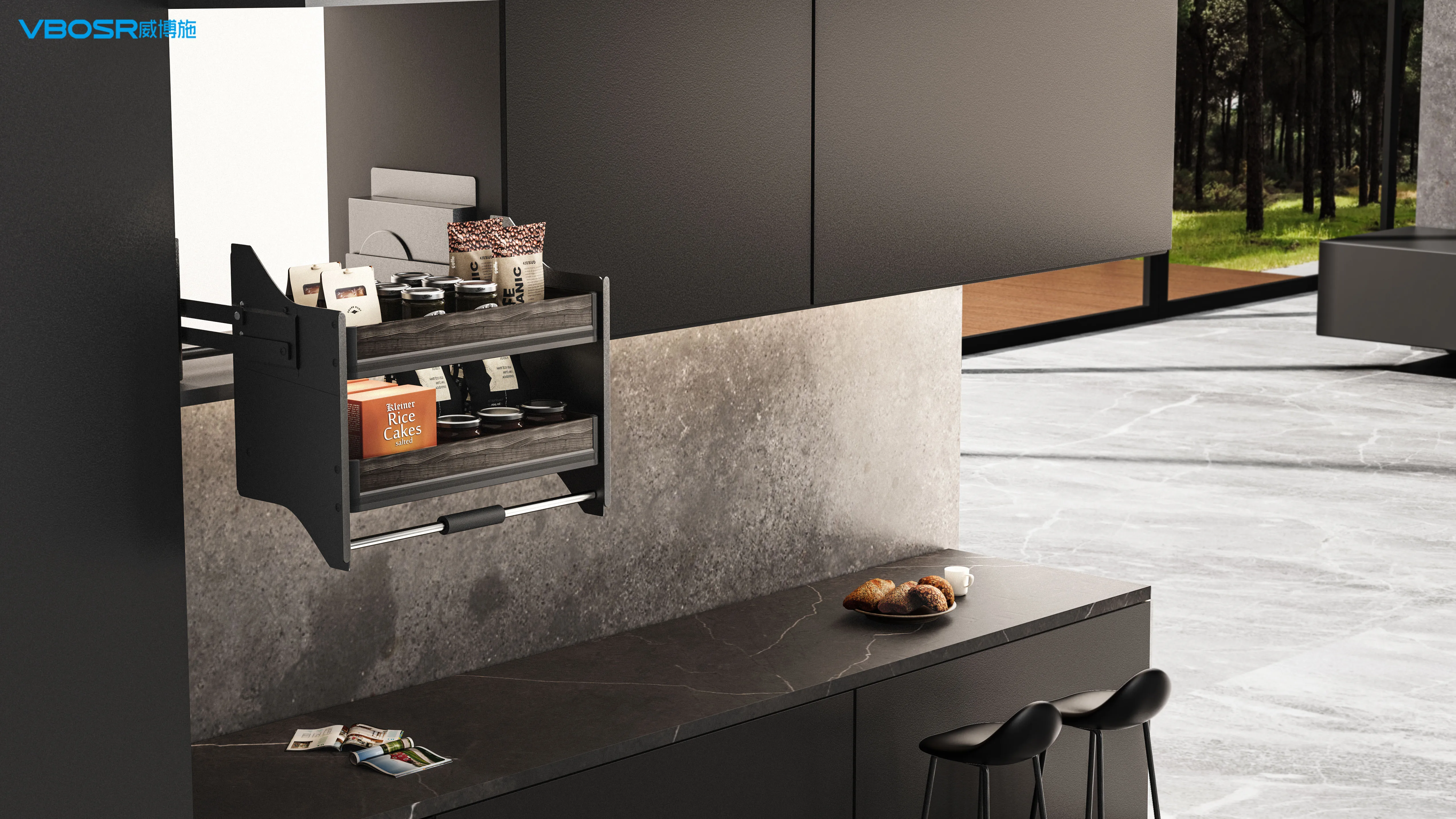 الحديثة 2 الطبقة المطبخ جدار خزانة التلقائي سلة التخزين مصعد رفع طبقة مزدوجة وعاء رف متعدد الوظائف #3