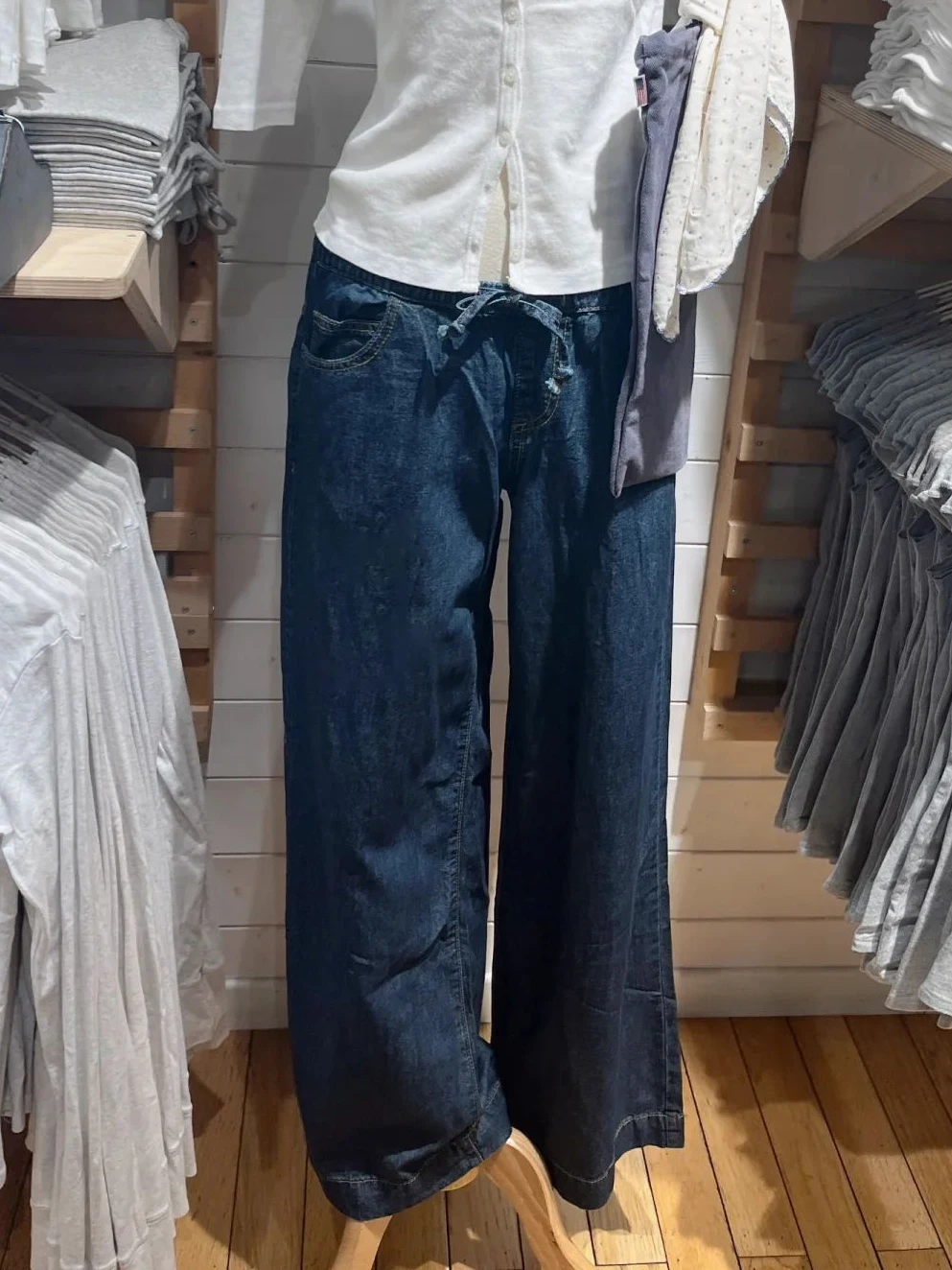 

Vintage Deep Blue Straight Jeans Women Summer Cotton Drawstring Denim Wide Leg Pants Female Streetwear Solid All-match Trousers