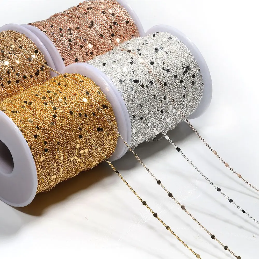 No Fade 2M Sequins Chain Necklace Gold Silver Chain Metal Copper Cable Chains Findings Jewelry Making Components Craft DIY