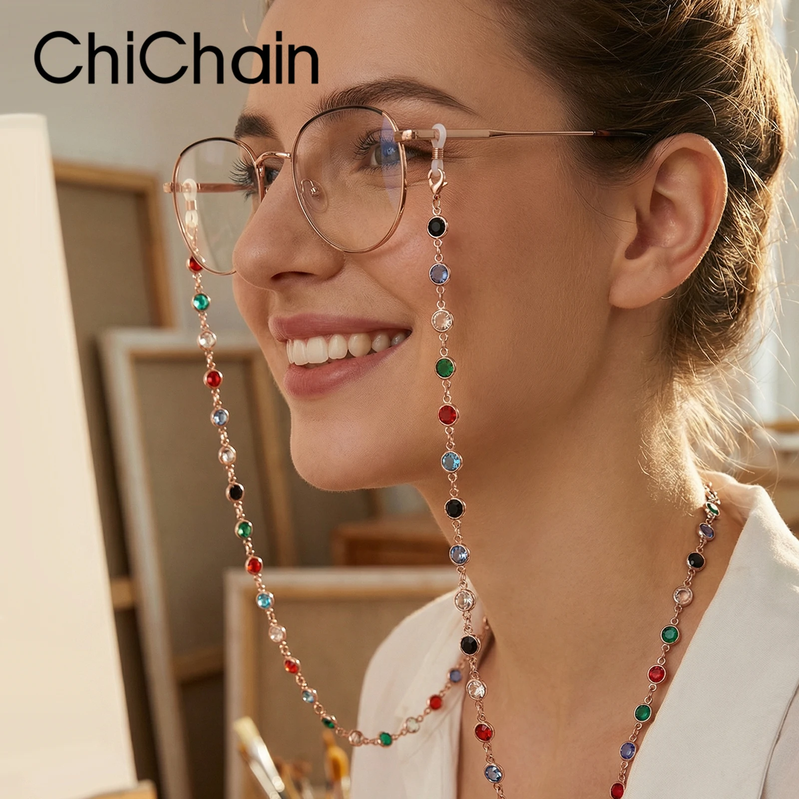 Simple Pearl Gem Sunglasses Sunshade Chain Fashion Metal Mask Chain Glasses Chain Charm Metal Lanyard Glasses Frame Rope
