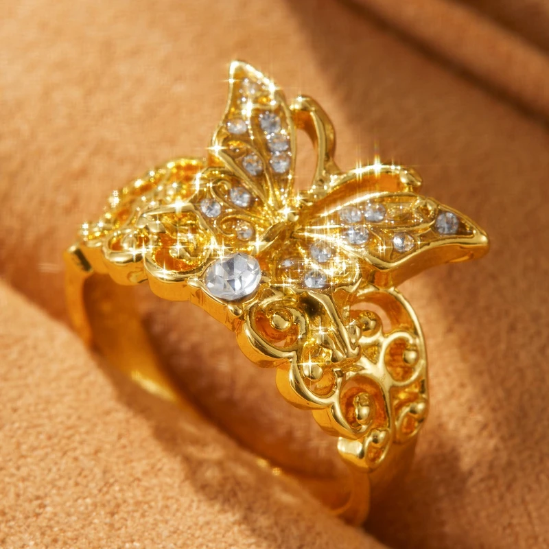 Elegant Butterfly Ring Jewelry Inlaid Synthetic Zircon Luxurious Retro Wedding Birthday Holiday Birthday Anniversary Gift Choice