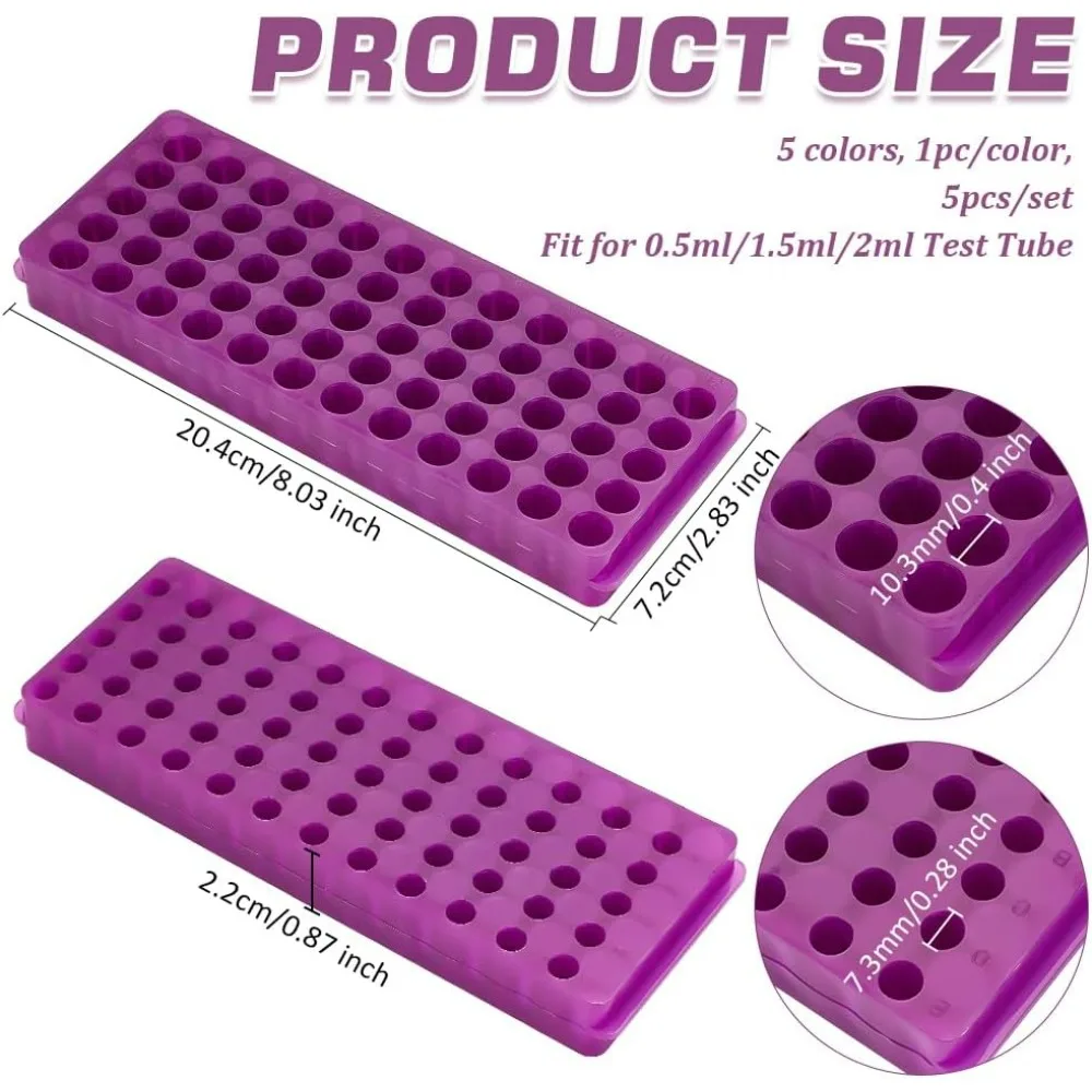 Soporte para tubos de microcentrífuga de polipropileno, Panel doble, soporte para tubos de ensayo de centrífuga de 60 pozos para laboratorio de química, 5 uds.