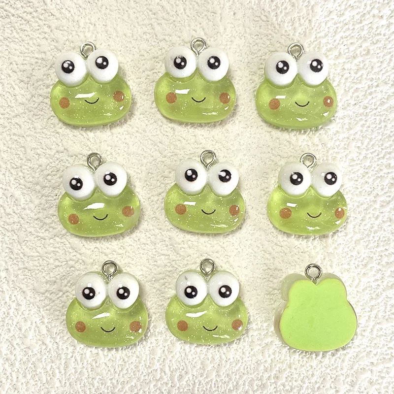 10Pcs Cartoon Cute Glitter Frog Resin Charms Sweet Animal Pendants For Earring Phone Charm DIY Jewelry Making