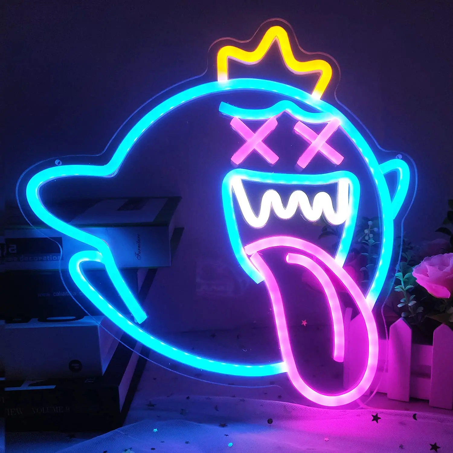 Ghost Neon Sign Led Neon Light with Dimmable Switch Gaming Neon Sign for Kids Game Room Birthday Decor Christmas Gift