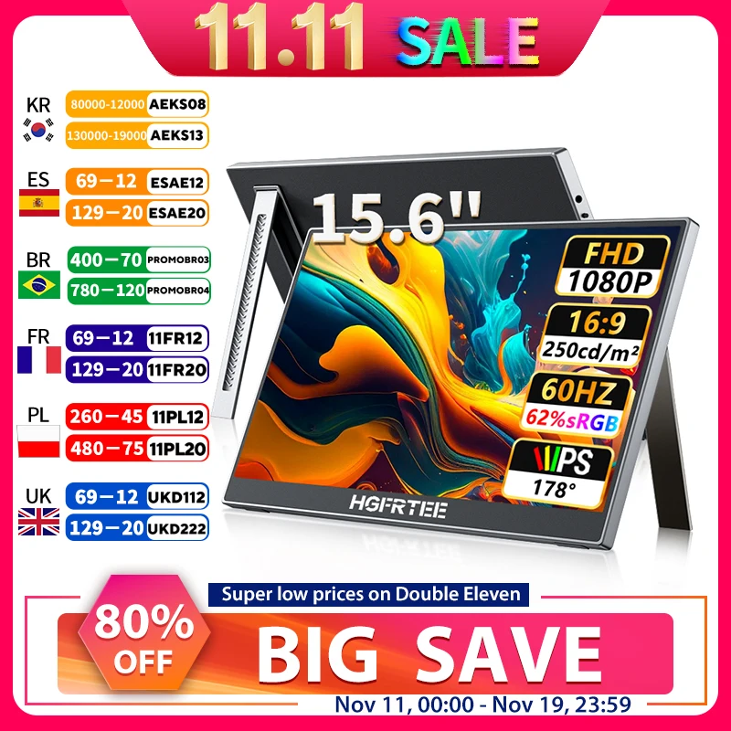 

HGFRTEE 15.6 inch Portable Monitor FHD 1080P with HDMI USB-C Second Monitor Extended Display for PC Laptop Mac Switch Xbox PS4/5