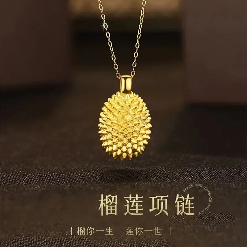 Neck Jewelry Solid Gold Durian Necklace Niche Design Necklace 9999 Real Gold 24K Neck Jewelry AU750 Womens Gift