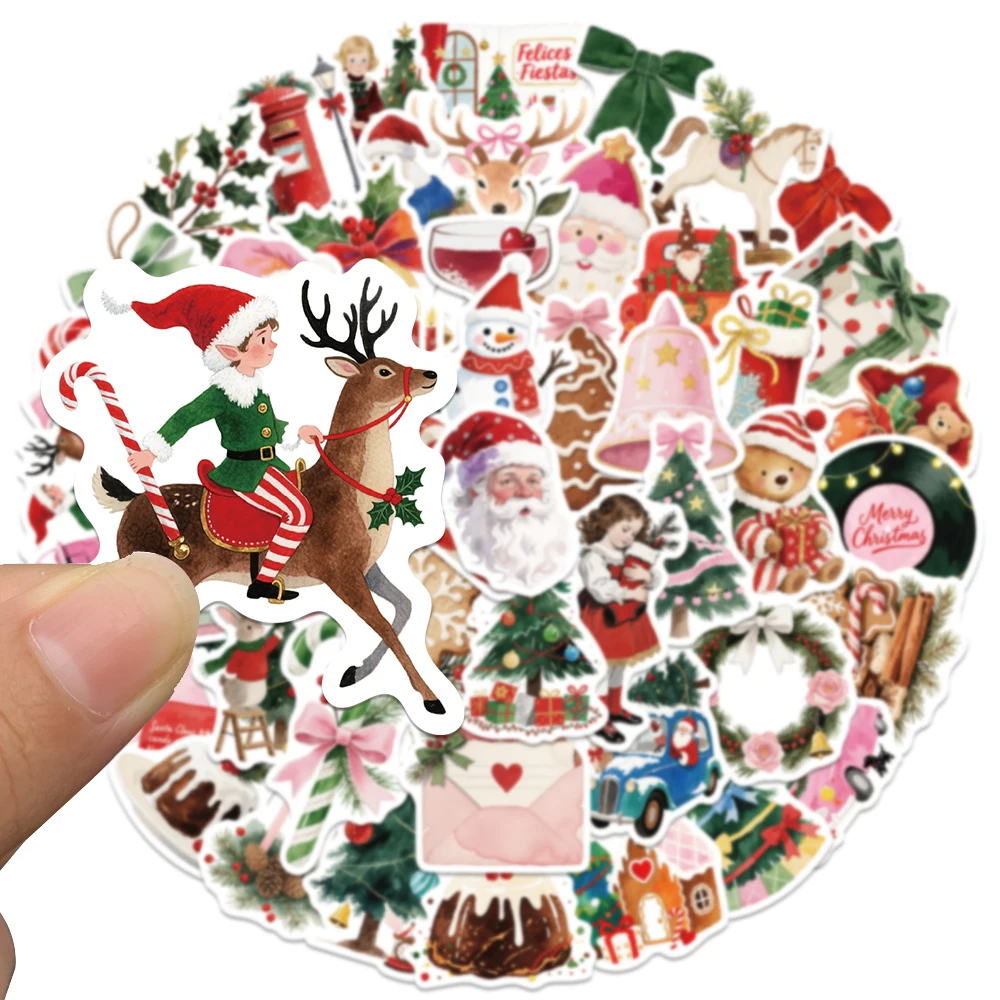 50 قطعة ملصقات عيد الميلاد الجمالية خمر سانتا كلوز شجرة عيد الميلاد الكرتون لطيف الشارات ل سجل القصاصات بطاقات المعايدة هدية عيد الميلاد