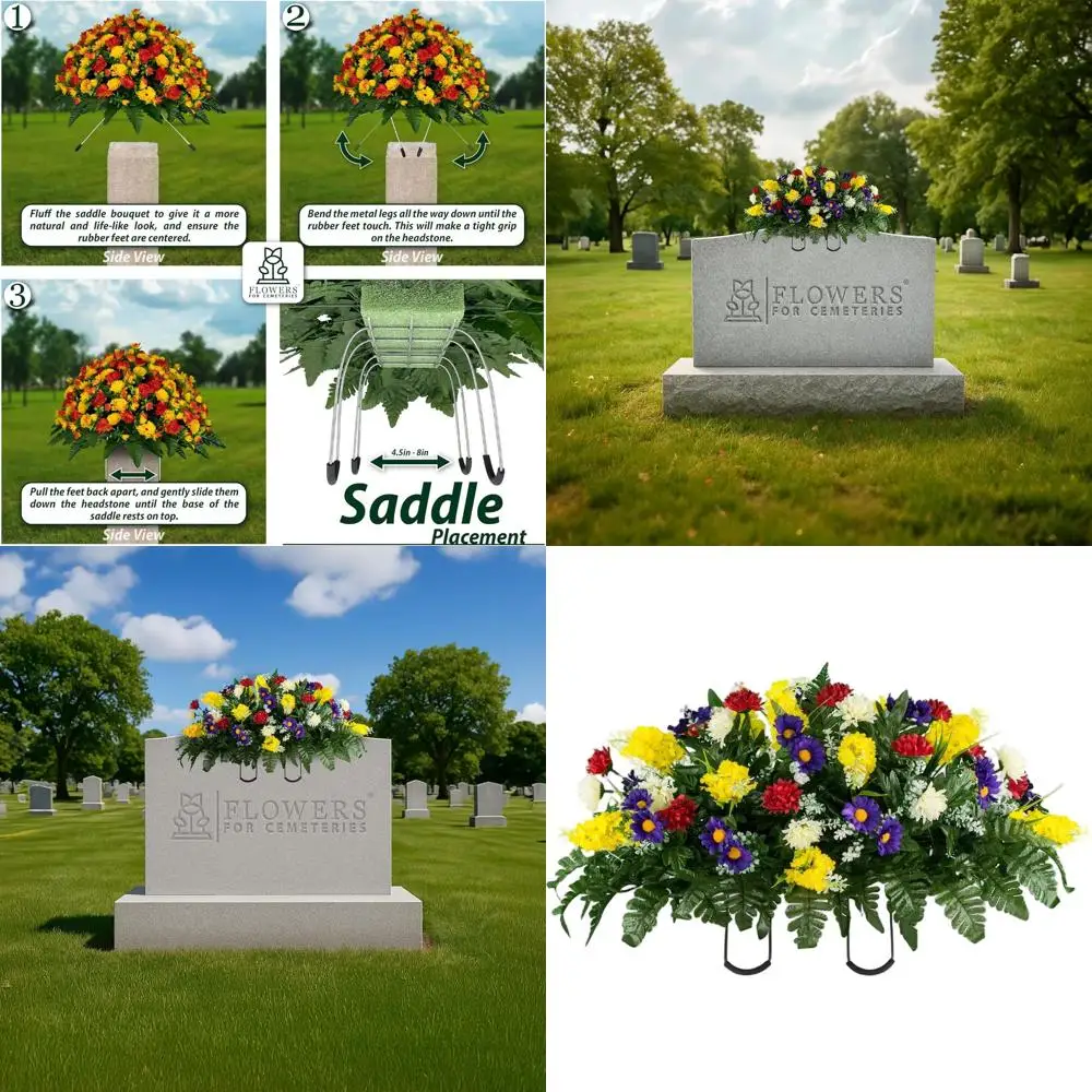 

Аутентичные украшения для кладбища в виде полевых цветов - желтые и красные цветочные или каменные акценты для улицы