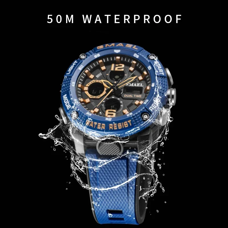 SMAEL Sport Watches Waterproof 50M  Luxury Watch Alarm Clock For Male Digital  Men's Watch Wristwatch Military Army 8039