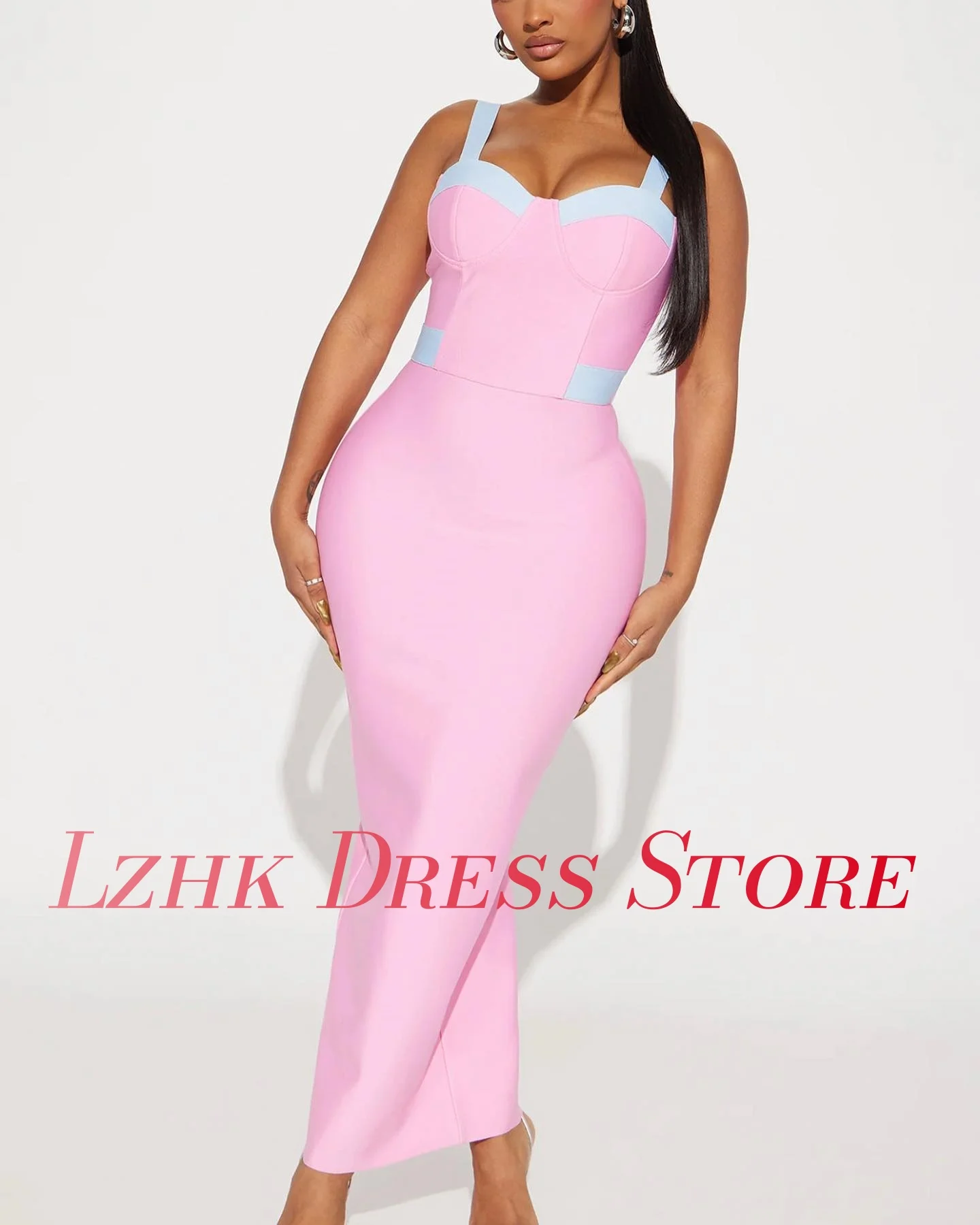 사용자 정의 섹시한 저지 스트레이트 스파게티 스트랩 이브닝 드레스 섬세한 민소매 연인 발목 길이 فساتين سهرة