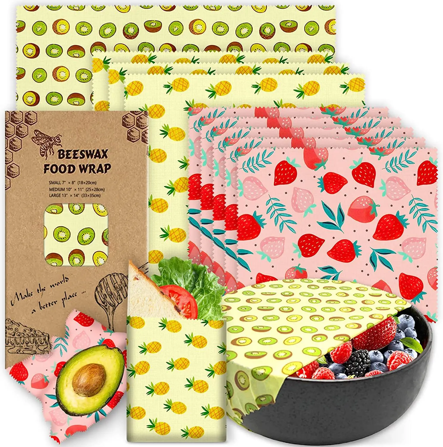 Reusable Beeswax Wrap Food Fresh Wraps Eco-Friendly Organic Sustainable Biodegradable Waste Plastic-Free Storage Kitchen Paper