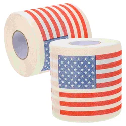 2 Rolls American Flag Paper Toilet Gift Tissue Bathroom Napkins Printed Disposable